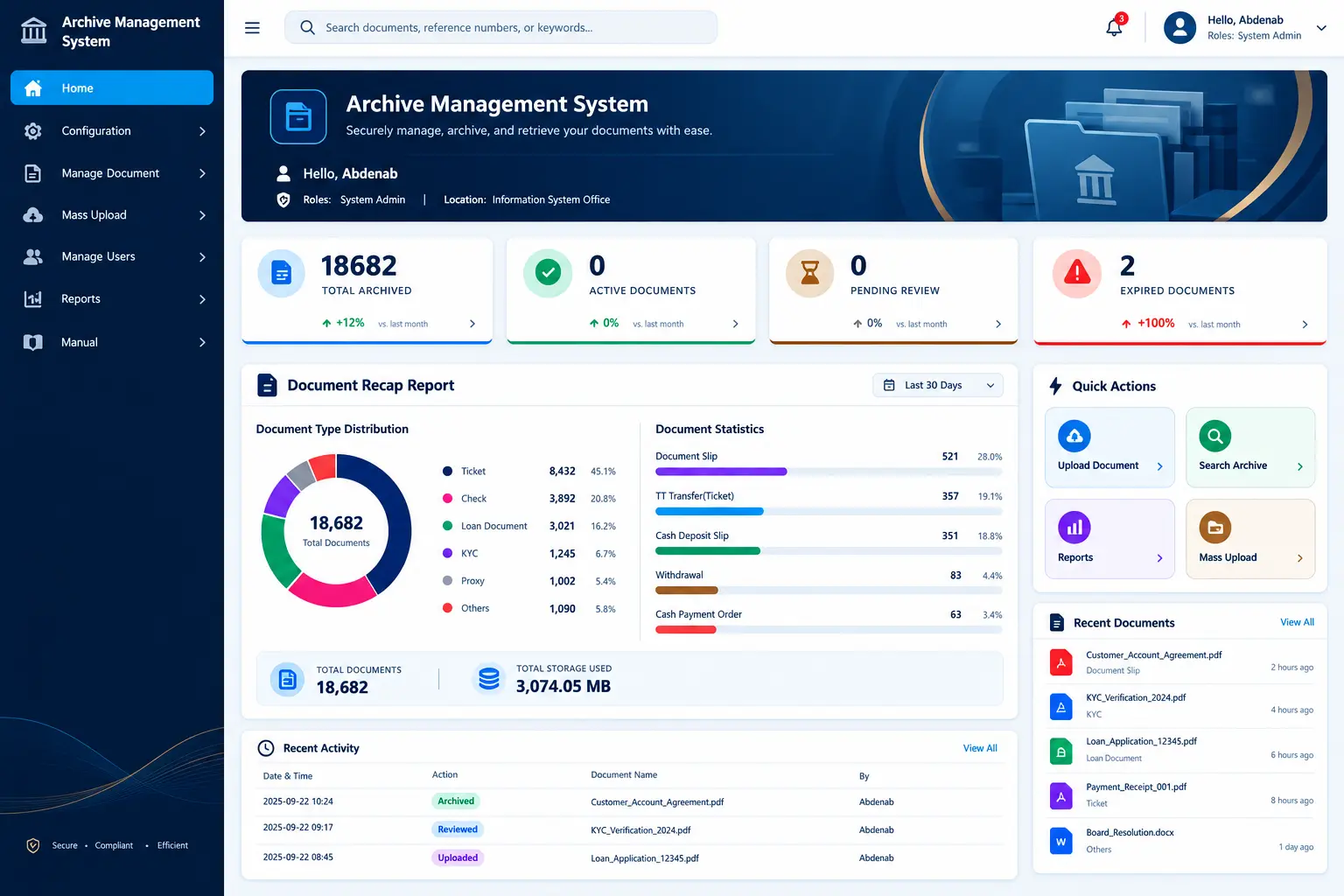 Archive Management System interface