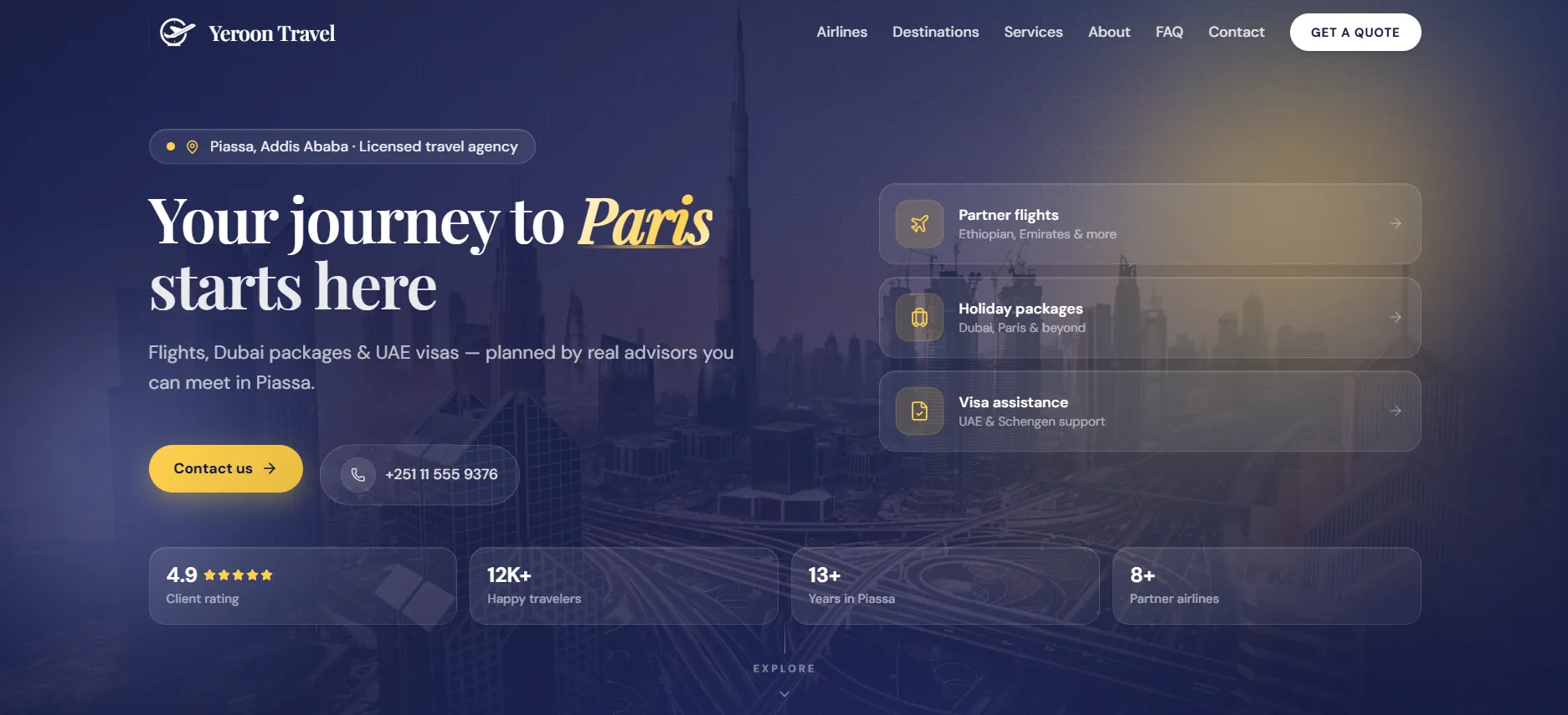 Yeroon Travel interface